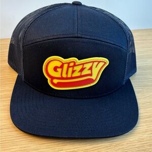 Glizzy Navy Mesh 5 Panel Trucker Hat with Yellow & Red  Rubber Patch NWOT!!
